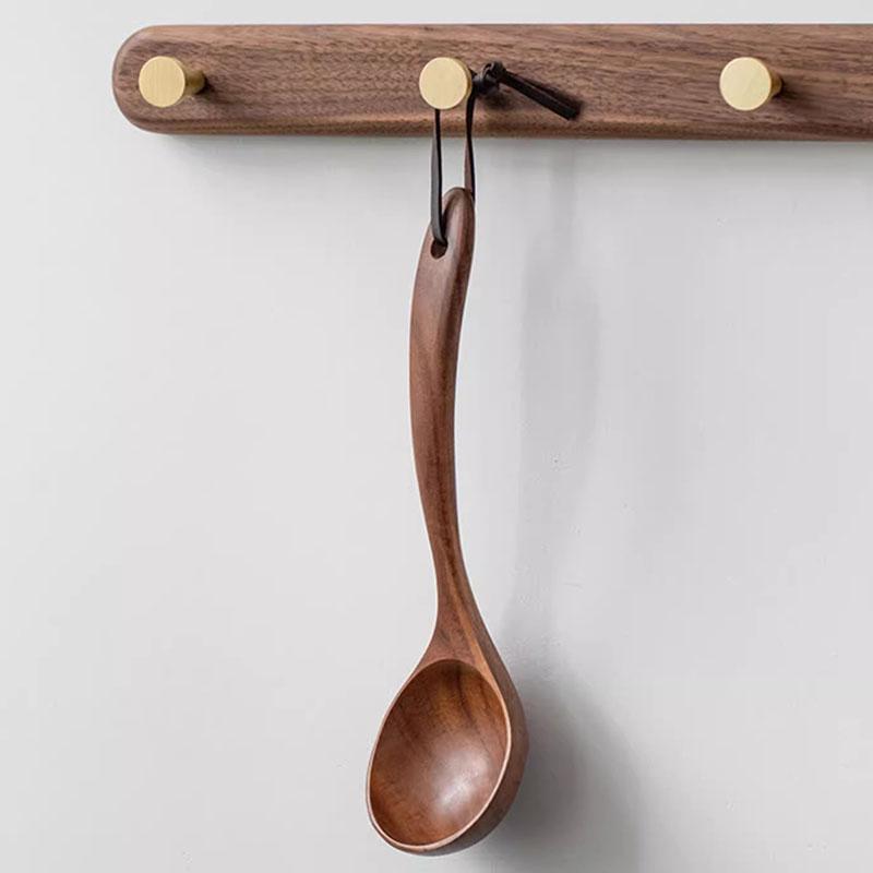 Teak Wooden Ladle Spoon Kitchen Serving Spoon With Back Hooks Non-stick Wooden Soup Ladle For Cooking Serving And Stirring