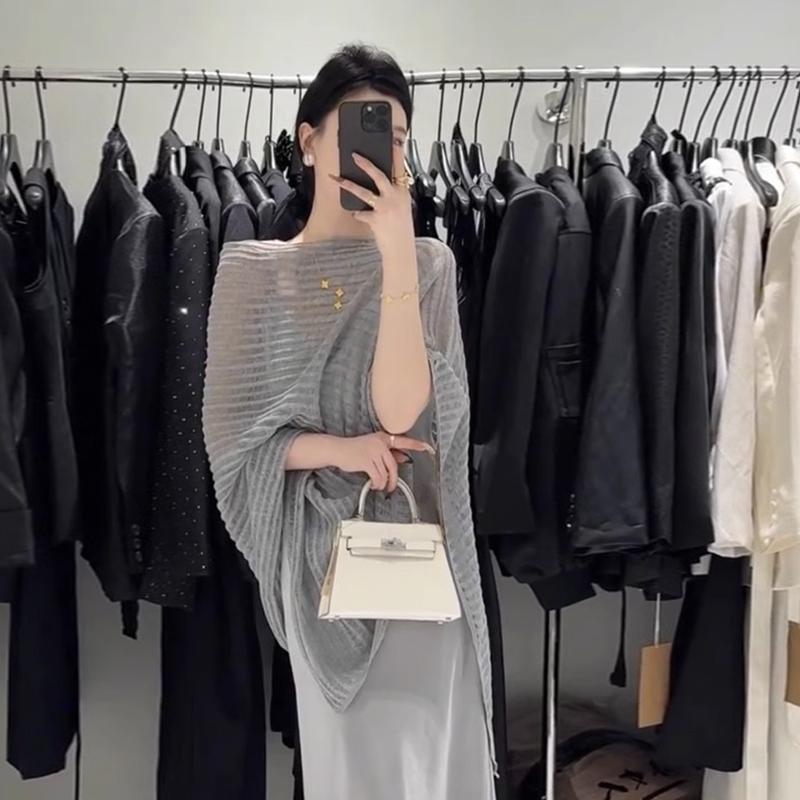 Summer New Hollow Knitted Bat Sleeve Cape Sun Protection Blouse For Women