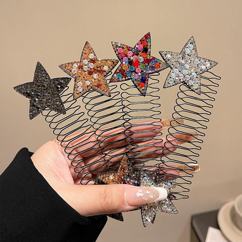 Rhinestone Invisible Extra Hair Holder Star Fixed Combs Cute U Shape Hair Styling Comb  Lady