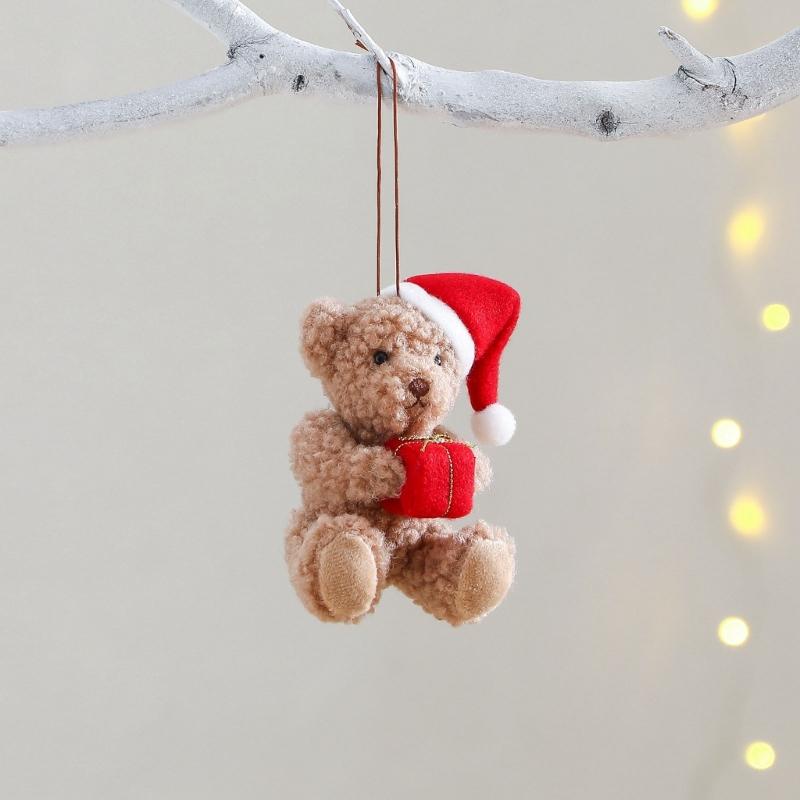 Plush Bear Pendant Hanging Ornament Lovely Christmas Tree Decoration For Indoor Outdoor Holiday Party Decoration