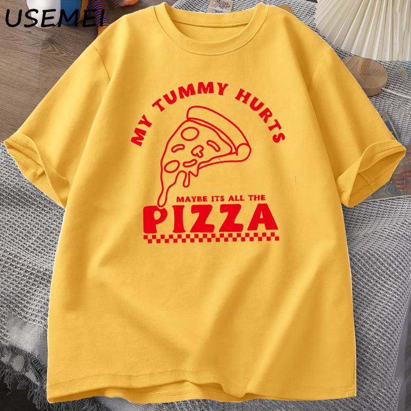 

My Tummy Hurts TShirts Oversized Pizza Funny Cotton Short Sleeve T Shirt Women Unisex Casual Summer Unisexs Clothes Streetwear 4XL