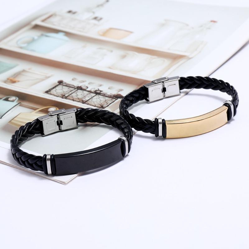 Meier Beautiful jewelry braided stainless steel men bracelet casual glossy leather bracelet bracelet