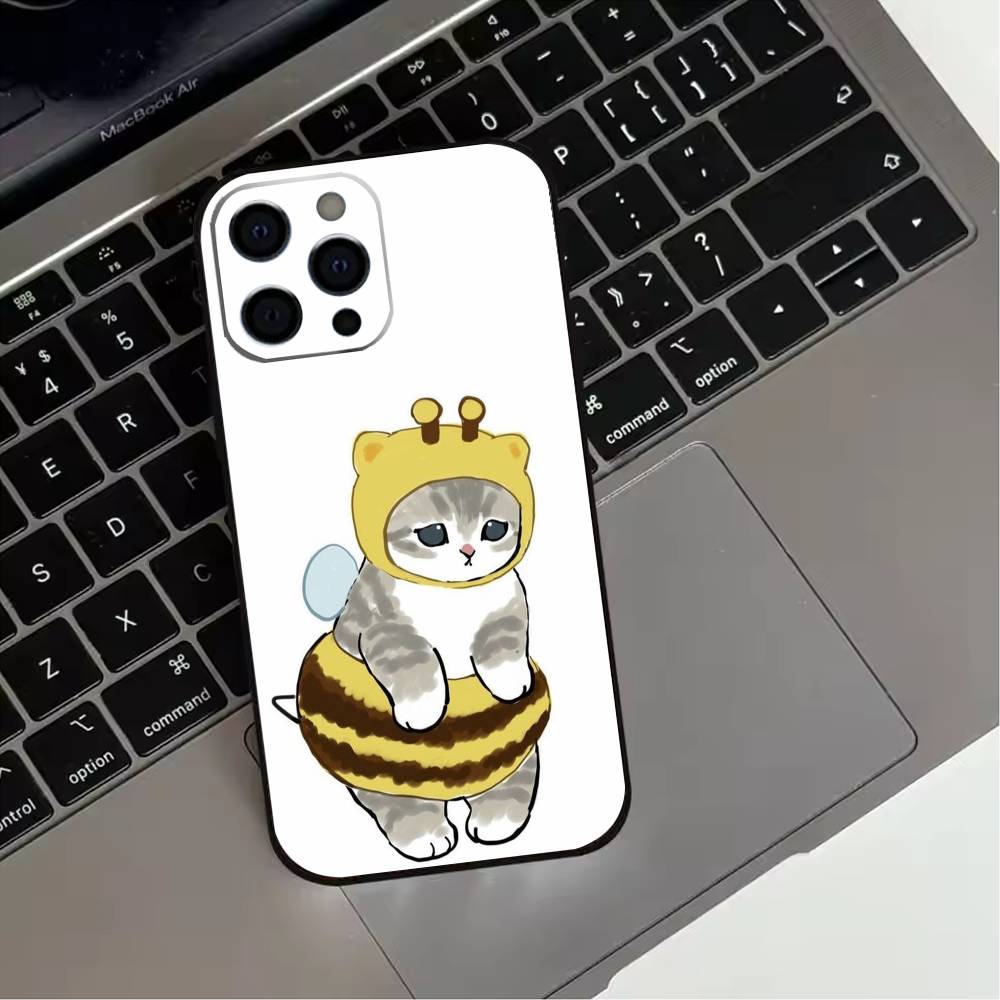 Cute M-Mofusands Cat Phone Case For iPhone 17,16,15,14,13,12,11 Plus,Pro Max,XS,Soft Silicone Black Cover