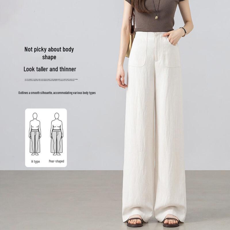 Premium Linen Blend High-Waist Casual Pants M