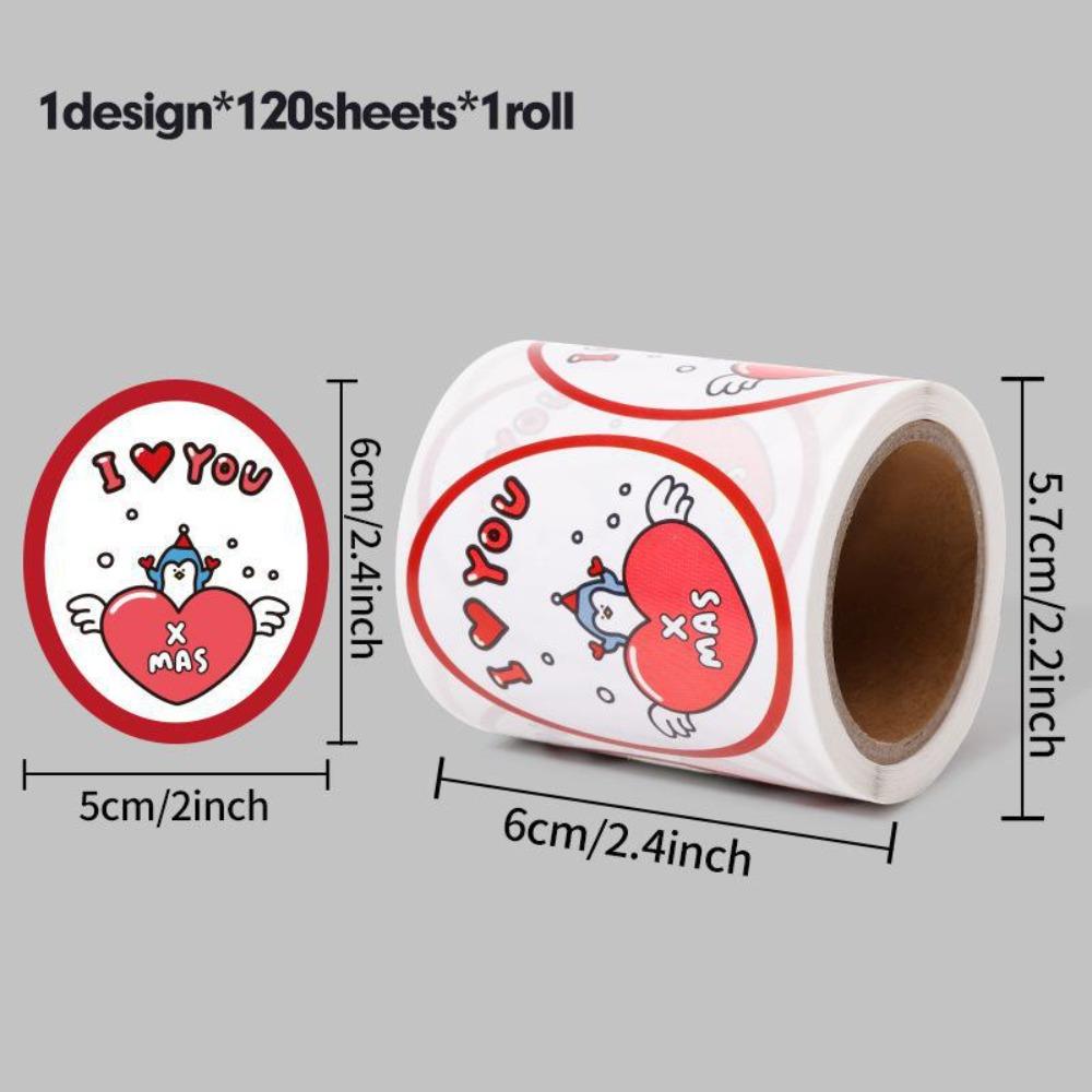120pcs/roll Cartoon Merry Christmas Stickers Elliptical Decorative Gift Decorative Labels Easy to Use Convenient