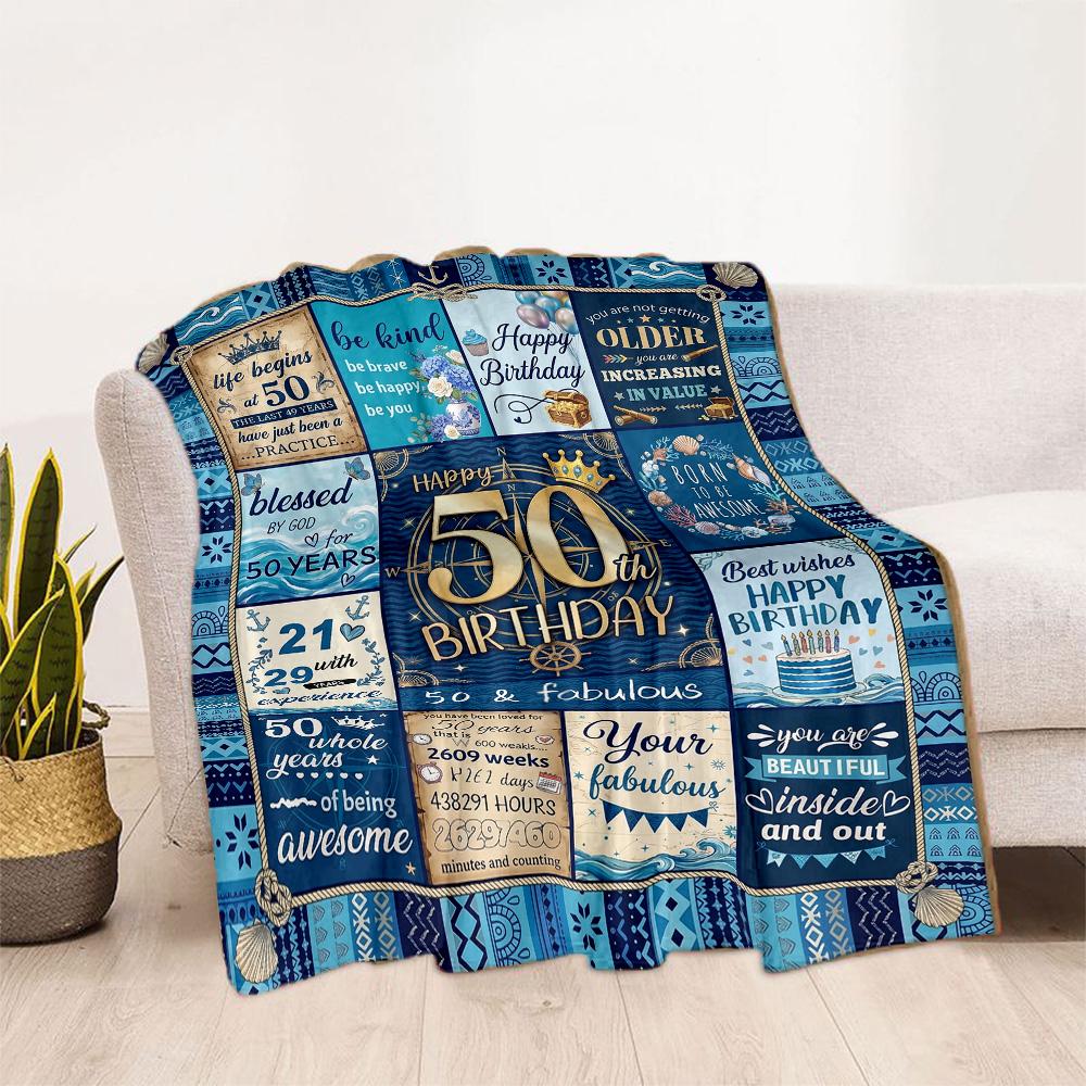 50th Birthday Celebration Flannel Blanket-Soft and Suitable for Sofas,Beds,Offices,Travel,All Seasons,Great Gift for Holidays and Birthdays.