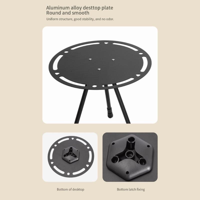 Outdoor Folding Round Table Adjustable Height Small Folding Camping Table