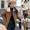 Women Winter Cotton Coat Plush Turn-down Collar Windproof Long Sleeves Jacket Thickened