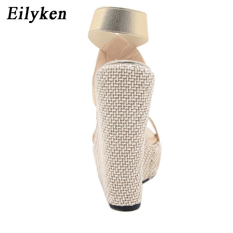 Fashion Eilyken Super High Peep Toe Gladiator Wedges Sandals Women Cover Heel Platform Fashion Summer Shoes Size 35-42