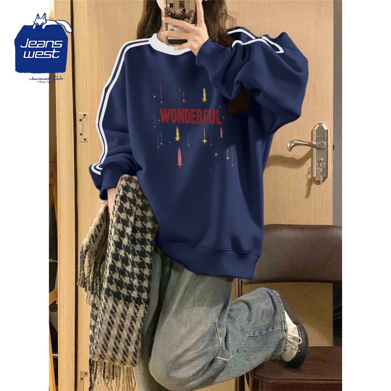 Jeanswest Club Retro Couple Round Neck Long Sleeve Sweatshirt