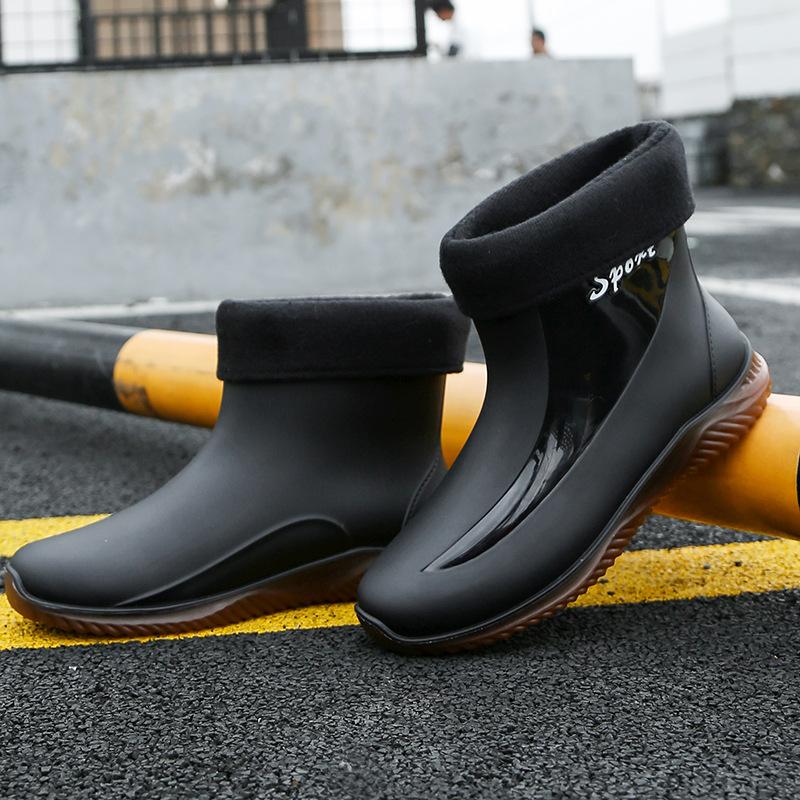 Waterproof Shoes Men's Rain Shoes Fashion Short Tube Thickened Warm Rubber Shoes Work Non-slip Short Rain Shoes Fashion