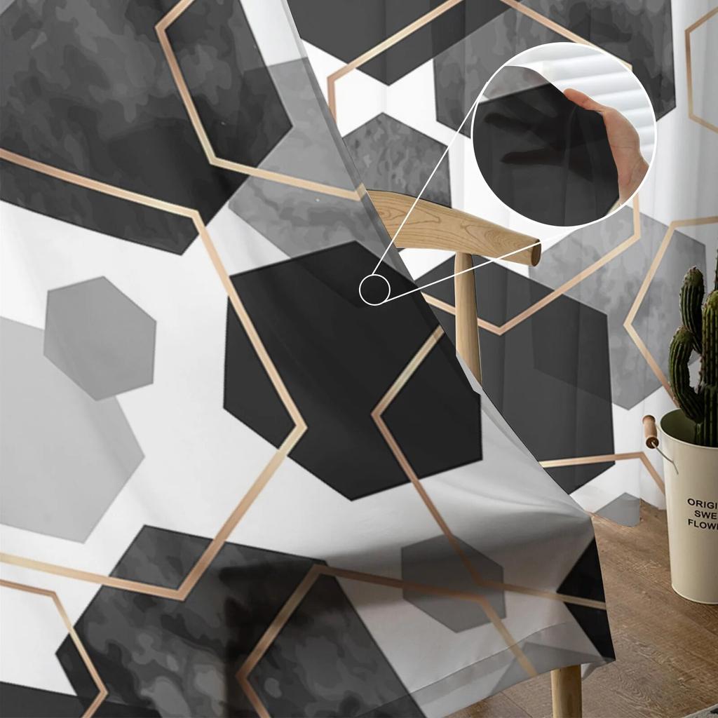 Schwarze geometrische Textur, transparente Vorhänge für Wohnzimmer, Küche, Fenstervorhänge, Schlafzimmer, Tüll-Voile-Vorhänge