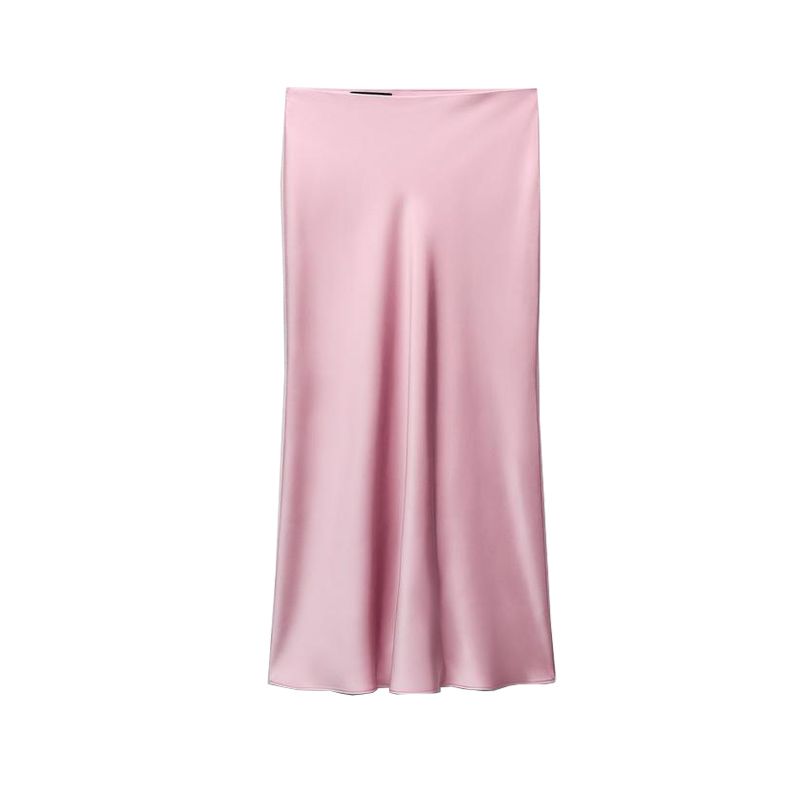 Summer Silm Mid Length Long Length Silk Satin Texture Straight Skirt