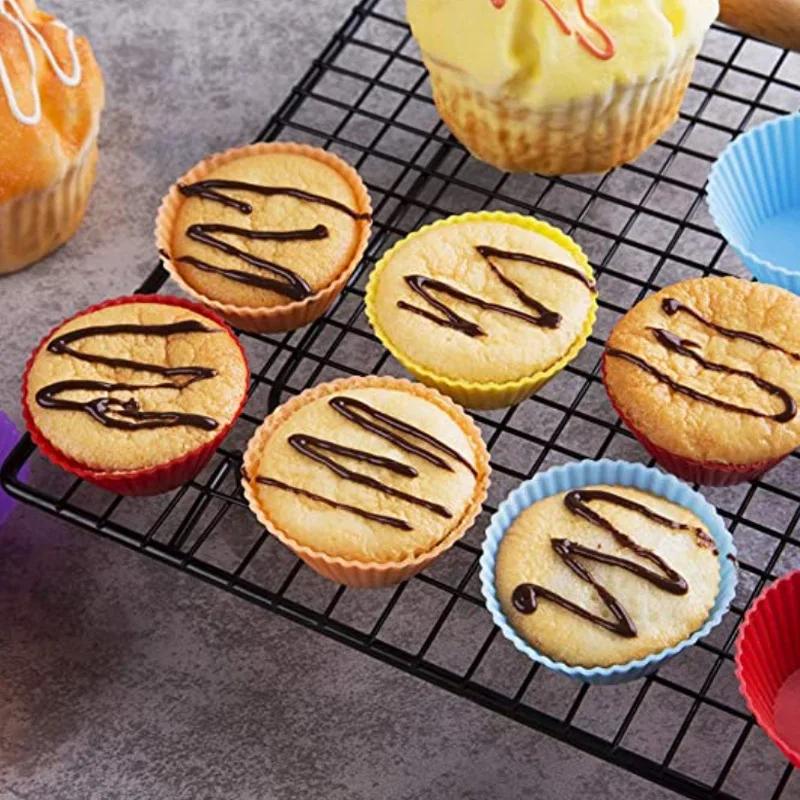 12pcs/Set Silicone Cake Mold Round Shaped Muffin Cupcake Baking Molds Kitchen Cooking Bakeware Maker DIY Cake Decorating Tools
