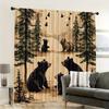 2pcs Vintage Bear Print Light Filtering Curtains - 100% Polyester Durable Machine Washable   Art Deco Forest Scene with Pine Tree