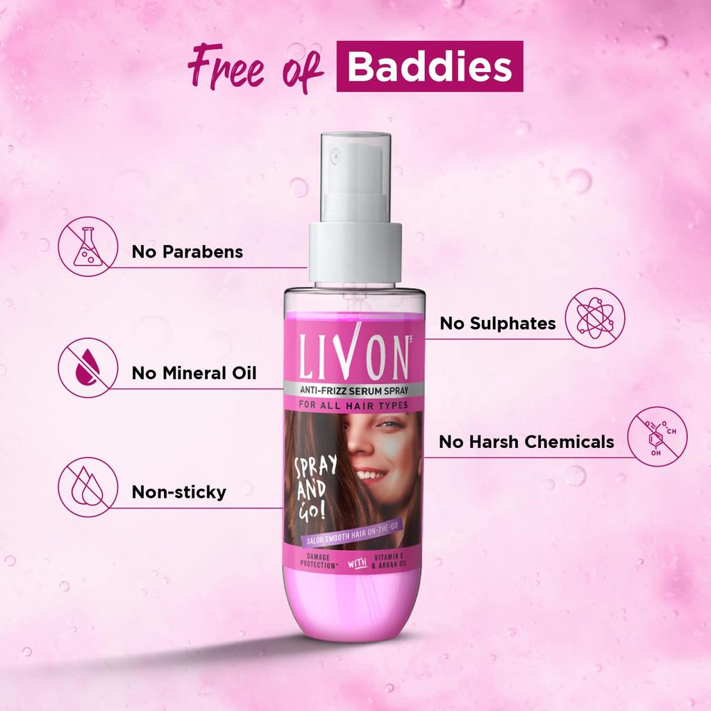 Livon Shake And Spray Hair Serum 100ml Frizz Control Gloss Boost Lightweight Hair Mist For Smooth Shiny Salon Finish Anywhere