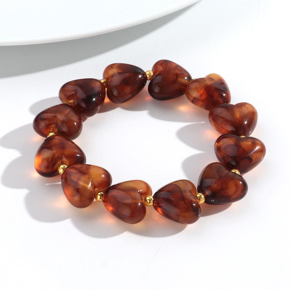 New Acrylic Heart Beaded Elastic Bracelet for Women Trendy Multicolor Resin Love Handmade Bracelets Valentine's Day Jewelry Gift