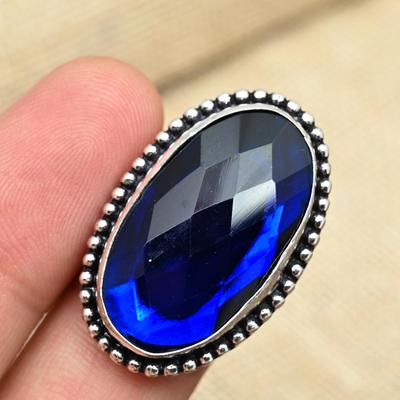 Blue Sapphire Gemstone Lab-Created Jewelry Soldi 925 Sterling Silver Ring Women Gift