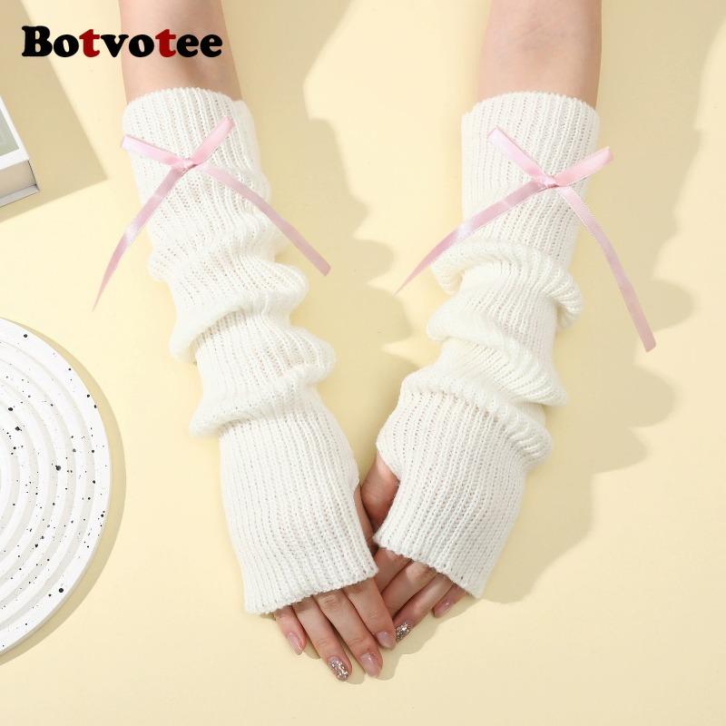 Botvotee Sleeves for Women Bow Half Finger Y2k Accessories Free Shipping Arm Warmers Half Finger Preppy Style Fingerless Gloves