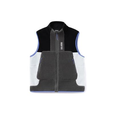 Li Ning Bad Five Color Block Fleece Warm Loose Stand Collar Vest Men Vest Gray AMDR045-4