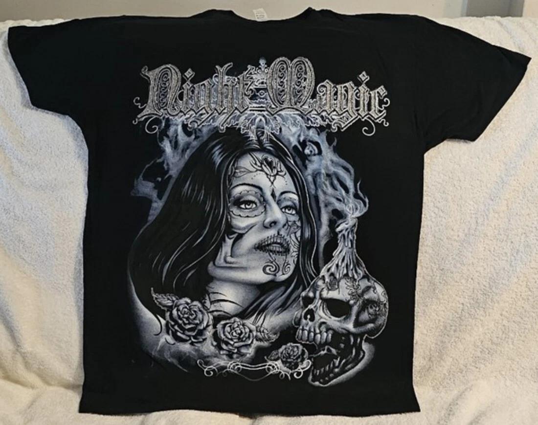 SKULL DAY OF DEAD LADY TATTOO ROSE FLOWER NIGHT MAGIC T-shirt XL