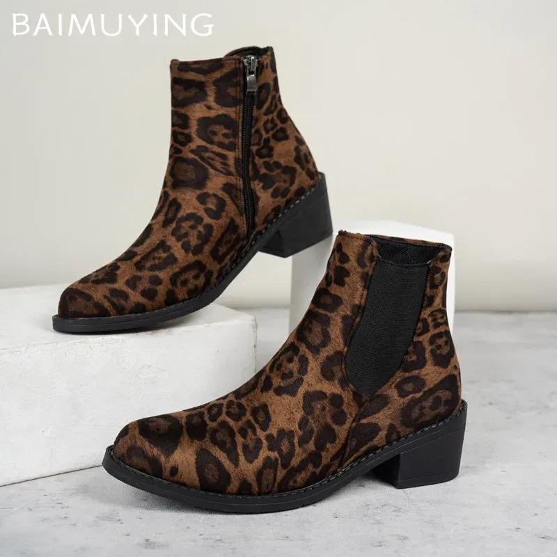 Leopard Women Snow Ankle Boots Sexy Chunky Chelsea Shoes Woman 2025 Trend Winter Retro Goth Gladiator Pointed Toe Botas De Mujer