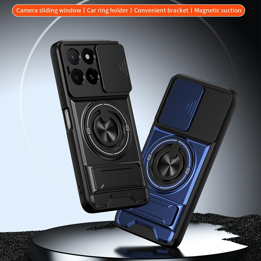 Magnetic Case For Honor X6c 4G / X5b / X5b Plus Ring Holder Foldable Kickstand TPU PC Phone Cover with Camera Lens Slider