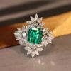 CopperGreen Zircon Ring For Women Luxury Square Full AAA Cubic Zirconia Wedding Flower Jewelry Gifts