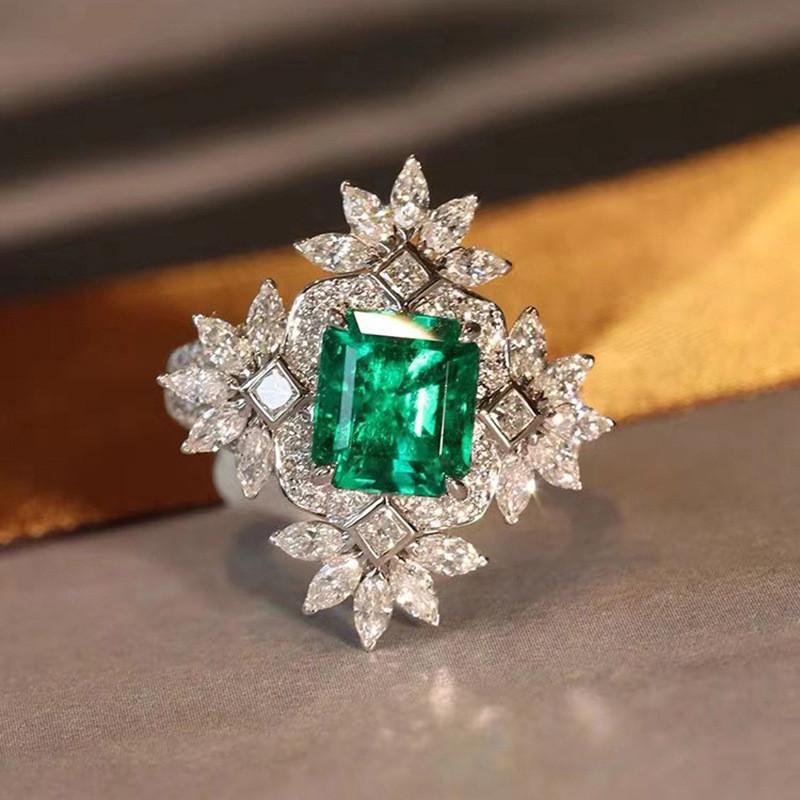 CopperGreen Zircon Ring For Women Luxury Square Full AAA Cubic Zirconia Wedding Flower Jewelry Gifts