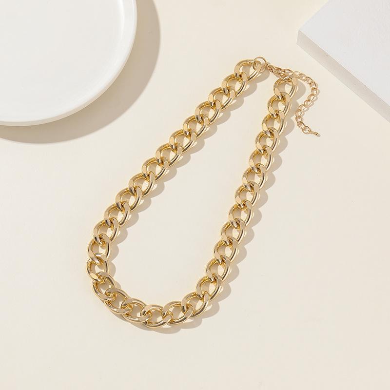 Hip-Hop Necklace, Cuban Collarbone Chain, Punk Metal Exaggerated Necklace, Sweater Chain For Women
