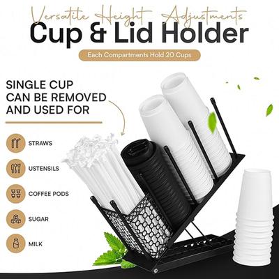 4 Compartment Adjustable Coffee Cup Holder Organizer with Straw Holder Coffee Mug Holder Cup Holder for Coffee Station Breakroom