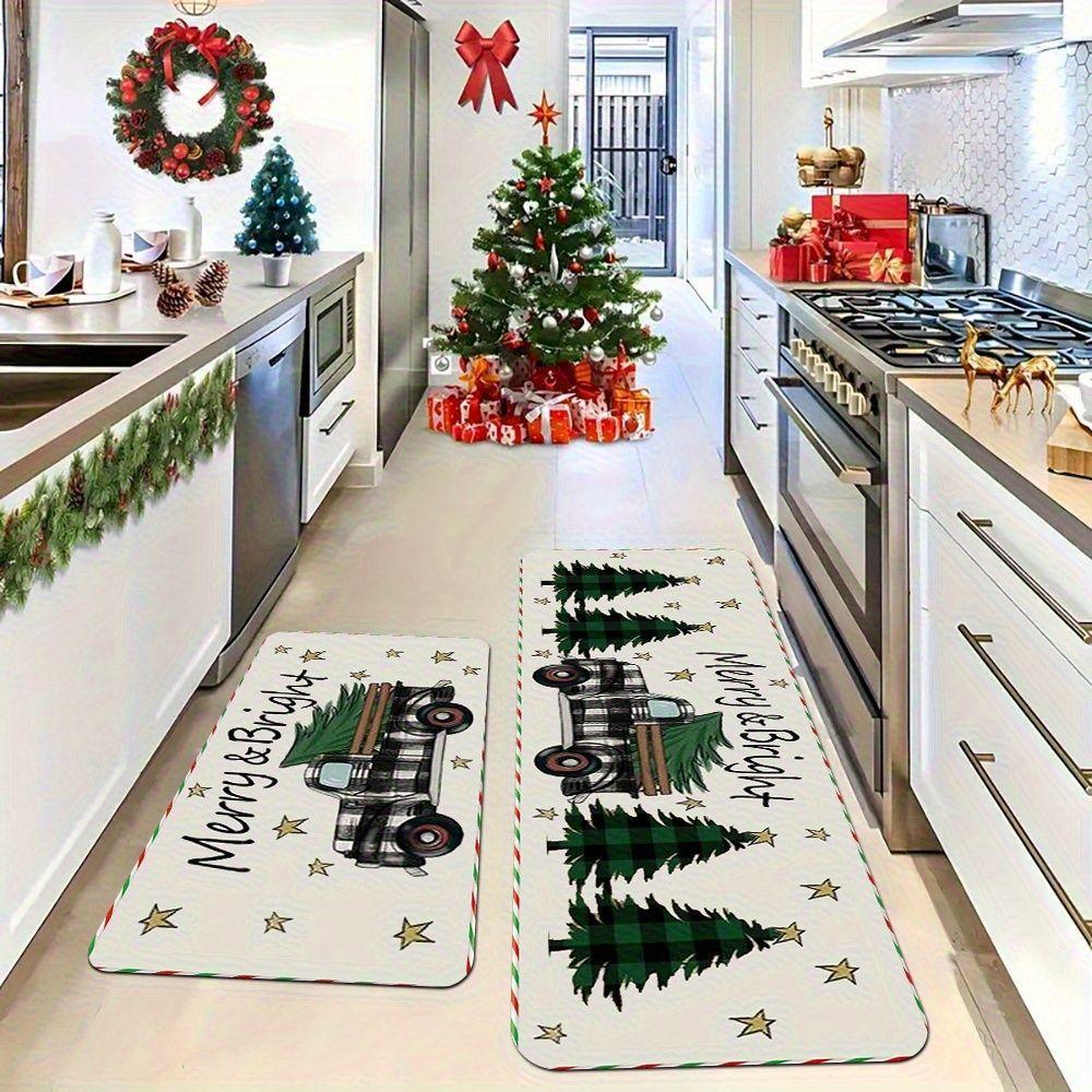 Christmas Christmas Tree Crystal Velvet Two-Piece Set Kitchen Floor Mats Durable Entry Hall Door Mat Home Decoration