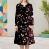 Set Due Pezzi Abito Midi Nero da Donna Taglie Forti Scollo Rotondo Manica Lunga Stampa Farfalle