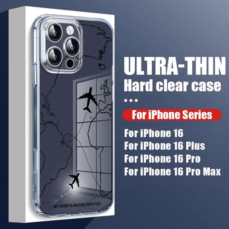 Planet Astronaut Pattern Hard PC Clear Case For iPhone 16 Pro Max 15 Pro 14 13 12 11 Transparent Shockproof Slim Phone Cover