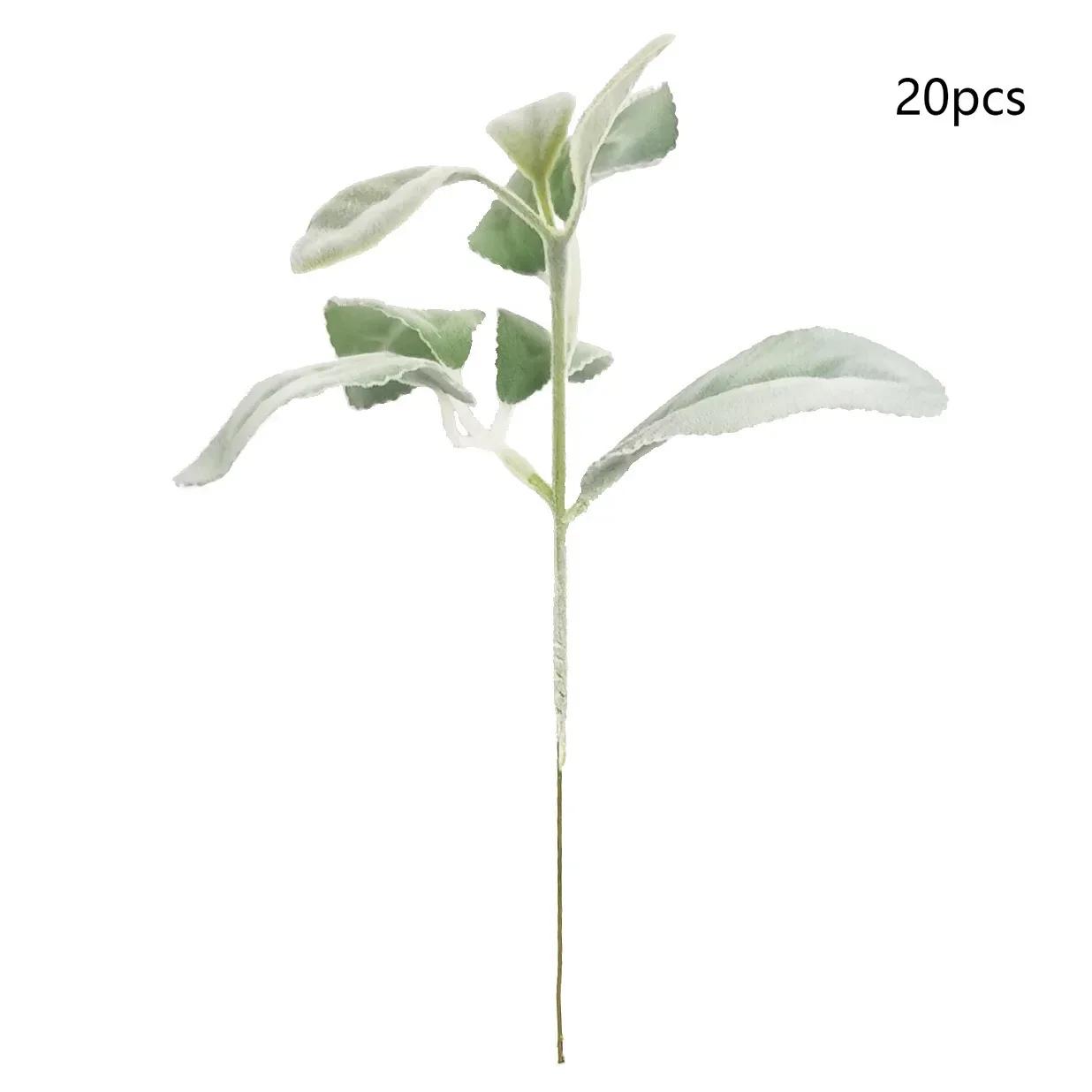 20pcs Flocking Single Sheep Ear Leaves Rabbit Ear Leaves Eucalyptus Leaves Forest Style Floral Decoration 24cm Simulated Plant