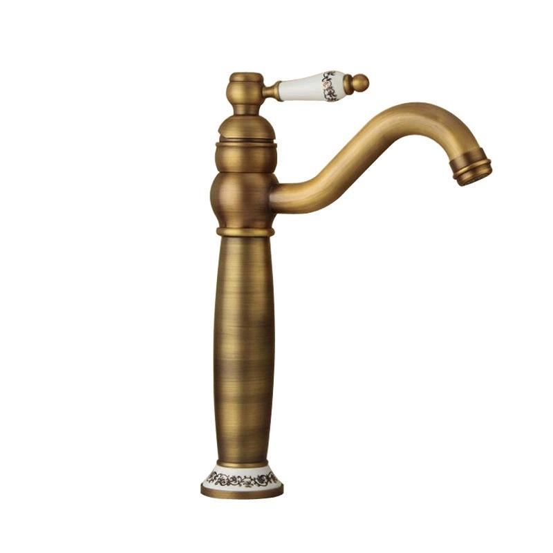 Vintage Black Single-Handle Basin Faucet with Brass & Blue-White Porcelain