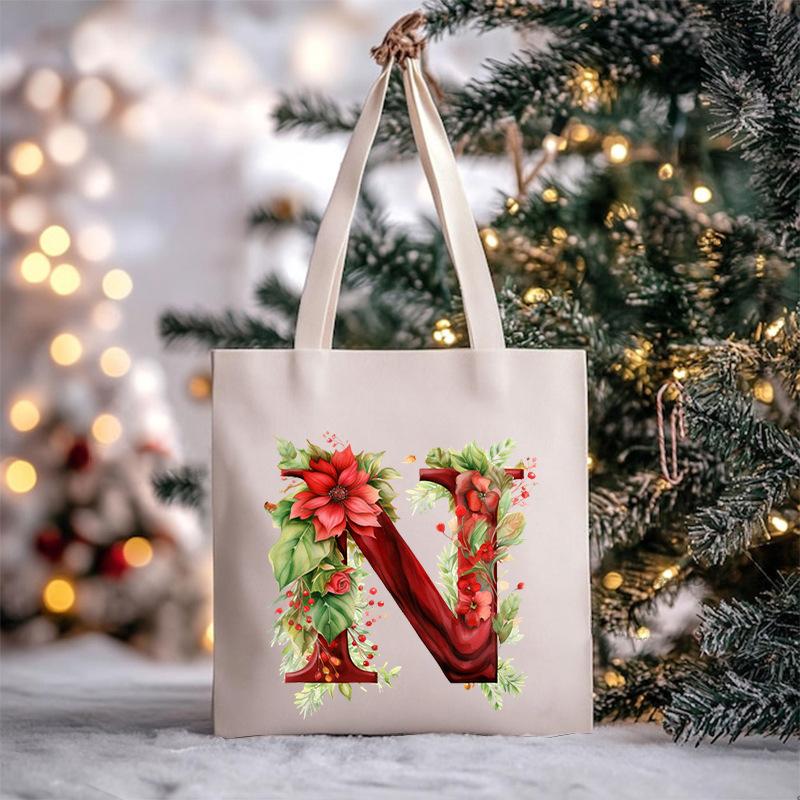 Christmas letter flower print niche trend tote bag shoulder bag
