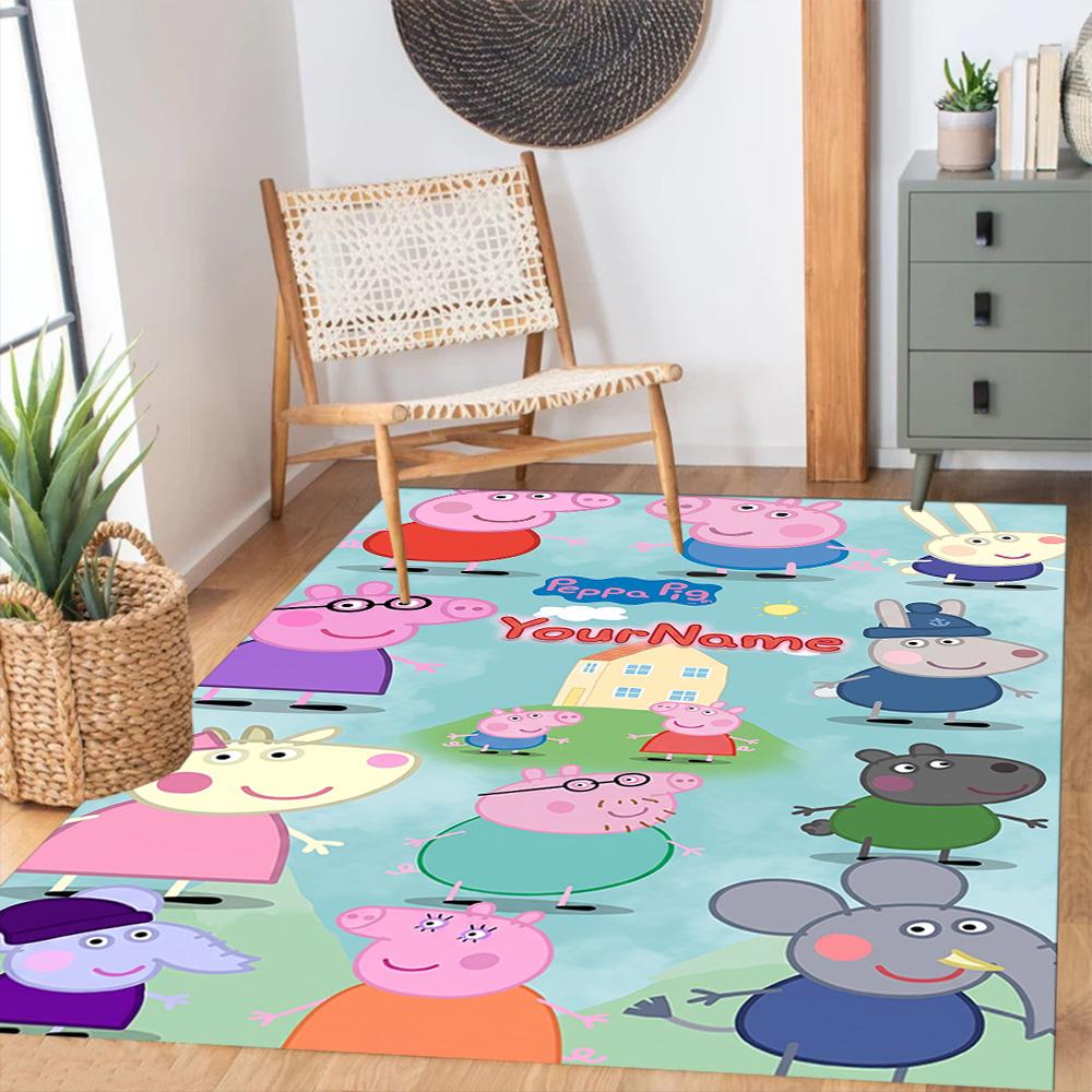 Peppa Pig Customize Your Name Carpet Design for Playrooms Kitchen Living Rooms Balcony Antislip Carpet Office home decor Wedding Party Gift