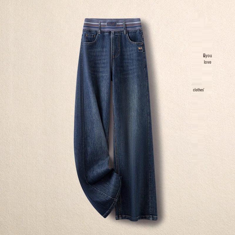 

Women s High-Waisted Velvet Wide-Leg Jeans: 2026 Spring/Autumn Casual Slimming Straight Leg 26/S [85-95 lbs]