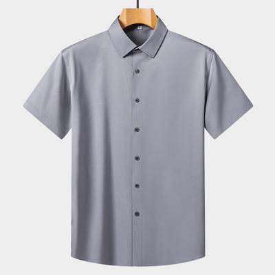 Men's Gray Short Sleeve Button Down Shirt - Ice Silk Casual Business Formal Summer Top