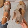 Retro Wedge Sandals - Open Toe, Zipper Closure, Faux Cover Platform Heels In Brown & Black, Comfortable Casual Summer Vacation Style, Ladies Sandals