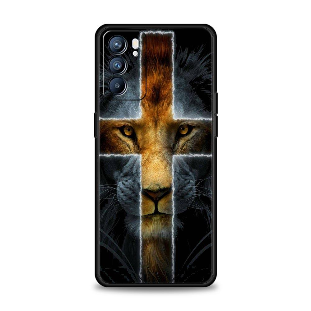 Cross Pattern Bicolor Lion Phone Case For Oppo A17 A31 A54 A57 A78 A79 A98 Find X5 X6 Reno 6 7 8 10 11 12 13 F Pro 5G Soft TPU