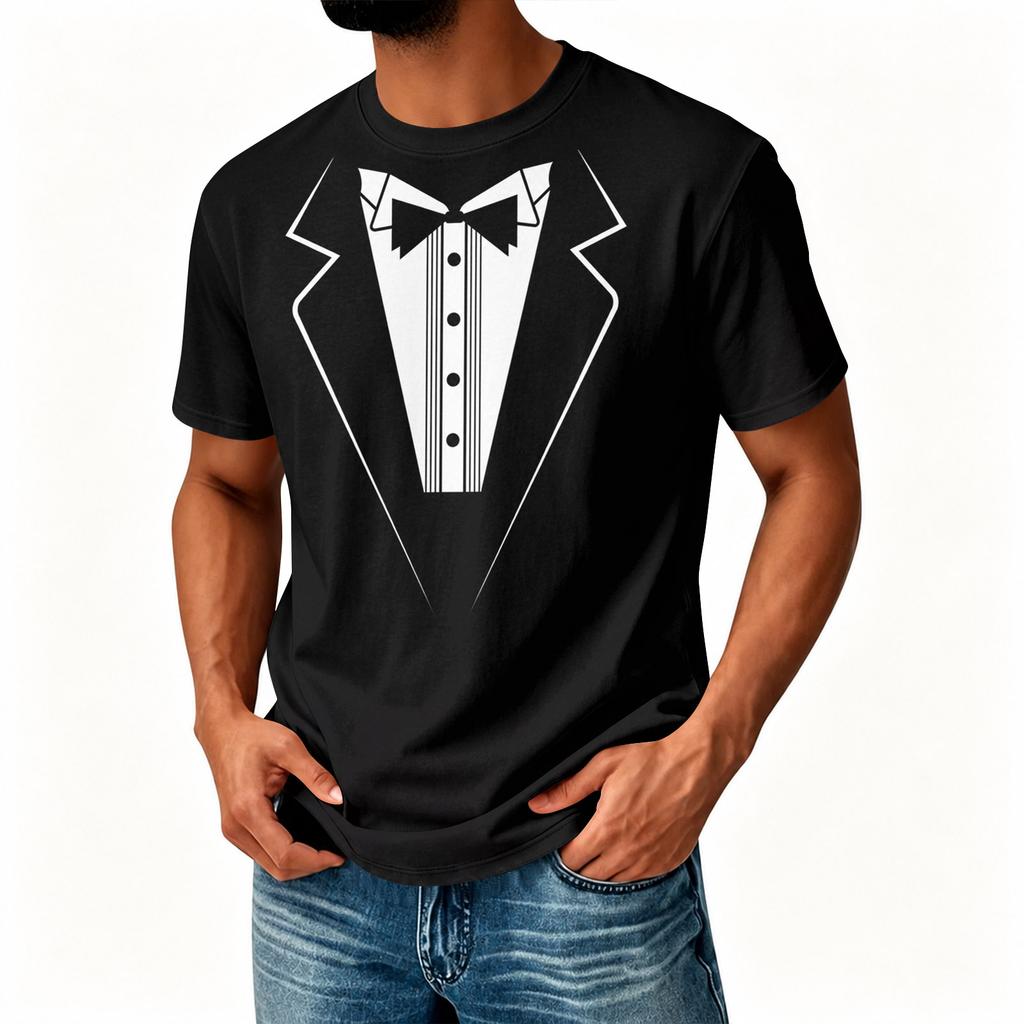 Men's Novelty Tuxedo Print Short Sleeve T-Shirt, Neck Casual Summer Top