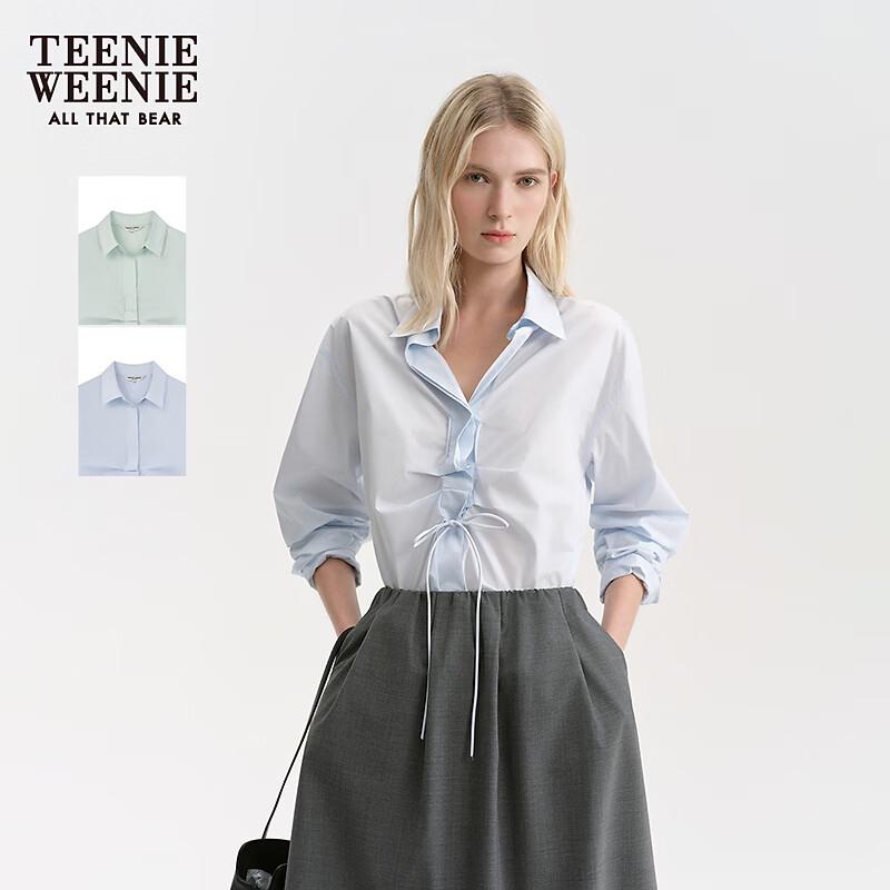Teenie Weenie Bear Women's Pleated Tie-Front Embroidered Shirt