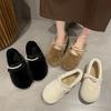 Light mouth fluffy shoes women's one-word flat-bottomed plush cotton shoes fashionable Mary Jane shoes with skirts autumn and winter plush belts