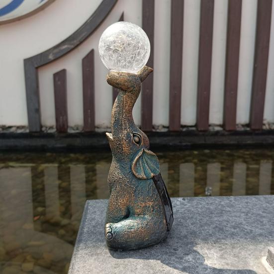 Yousheng Solar Elephant Lamp Garden Elephant Statue with LED Light Outdoor Elephant Figurine with Lighted Ball for Courtyard Patio Balcony Decor