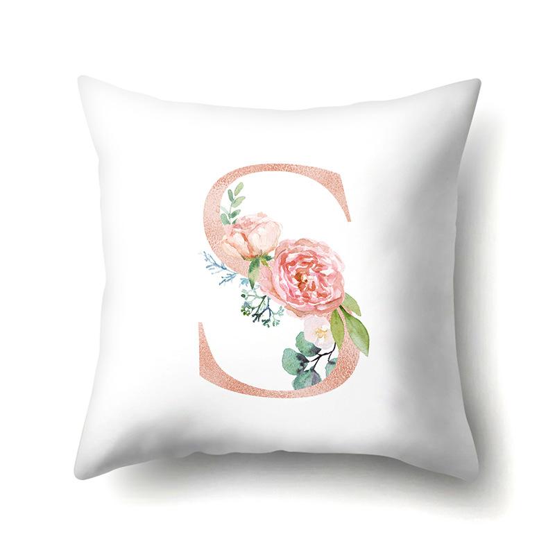 Polyester Pillowcase Home Pink Floral Decorative Print Pillowcase 26 English Letter Cushion Cover