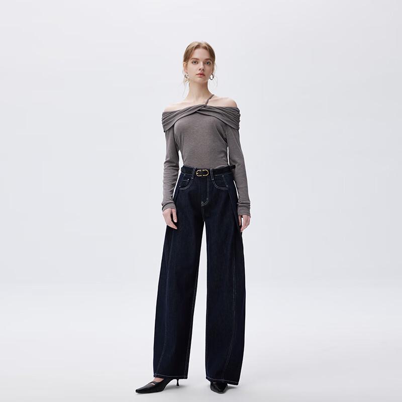 

American Style High-Waisted Double Pleated Wide-Leg Denim Jeans 28