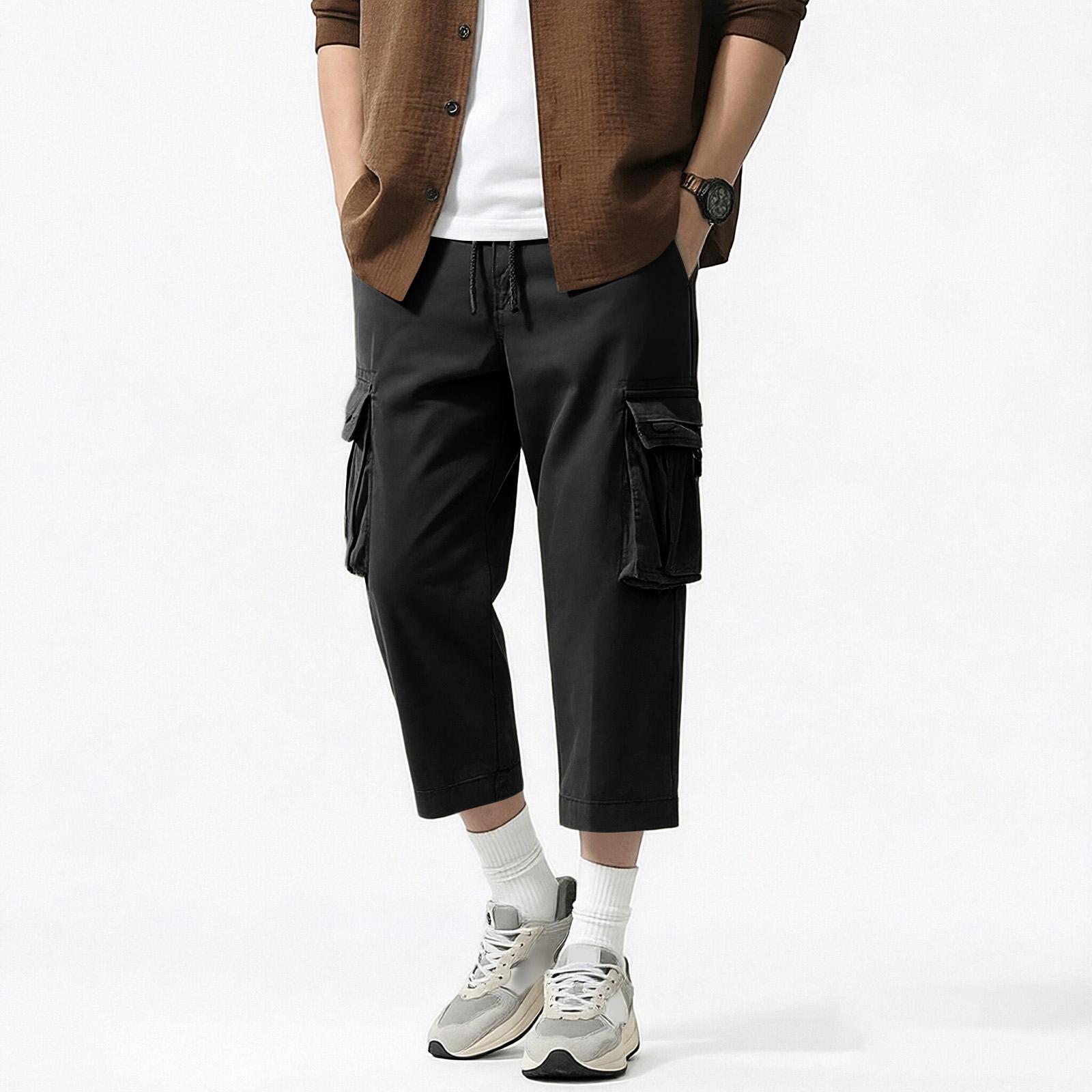 Men s Workwear Cropped Pants, Relaxed-fit Straight-leg Trousers 38