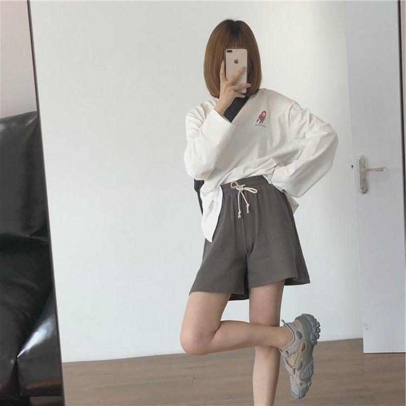 Summer Thin Waffle Shorts Women's Loose Home Casual Pajama Pants Wide Legs with Elastic Waist Sweatpants